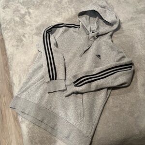 Adidas Light Gray Pullover Hoodie with Black Logo Tags